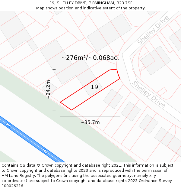 19, SHELLEY DRIVE, BIRMINGHAM, B23 7SF: Plot and title map