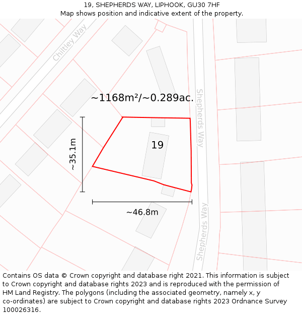 19, SHEPHERDS WAY, LIPHOOK, GU30 7HF: Plot and title map