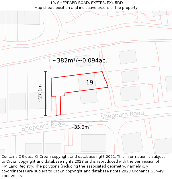 19, SHEPPARD ROAD, EXETER, EX4 5DD: Plot and title map