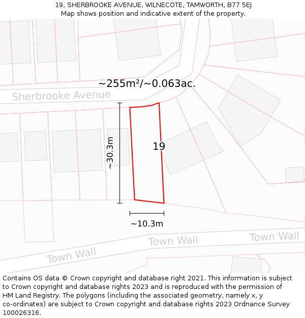 19, SHERBROOKE AVENUE, WILNECOTE, TAMWORTH, B77 5EJ: Plot and title map