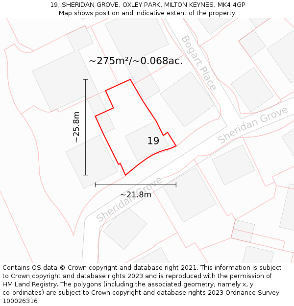 19, SHERIDAN GROVE, OXLEY PARK, MILTON KEYNES, MK4 4GP: Plot and title map