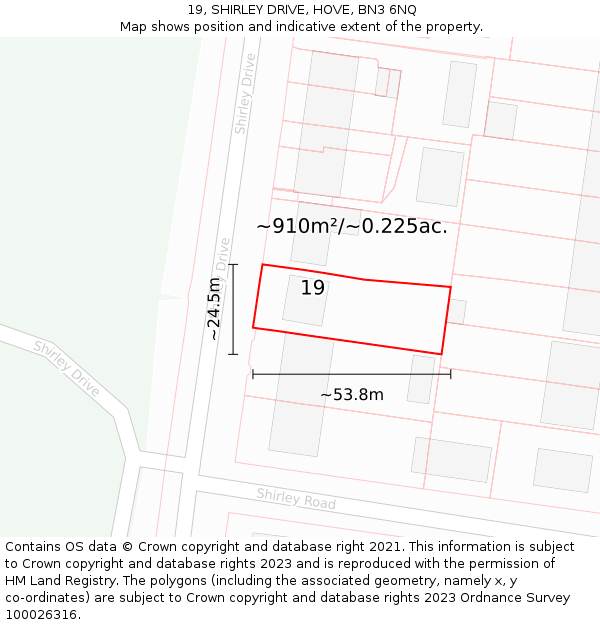 19, SHIRLEY DRIVE, HOVE, BN3 6NQ: Plot and title map