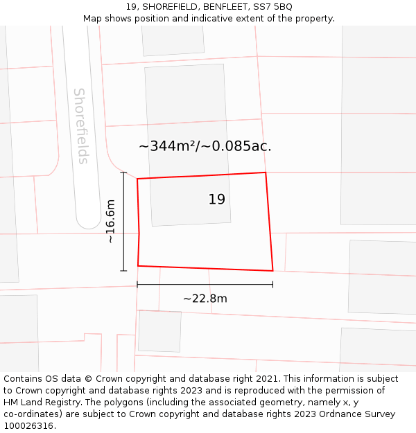 19, SHOREFIELD, BENFLEET, SS7 5BQ: Plot and title map