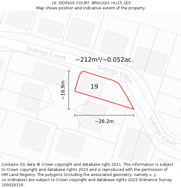 19, SIDINGS COURT, BROUGH, HU15 1ES: Plot and title map