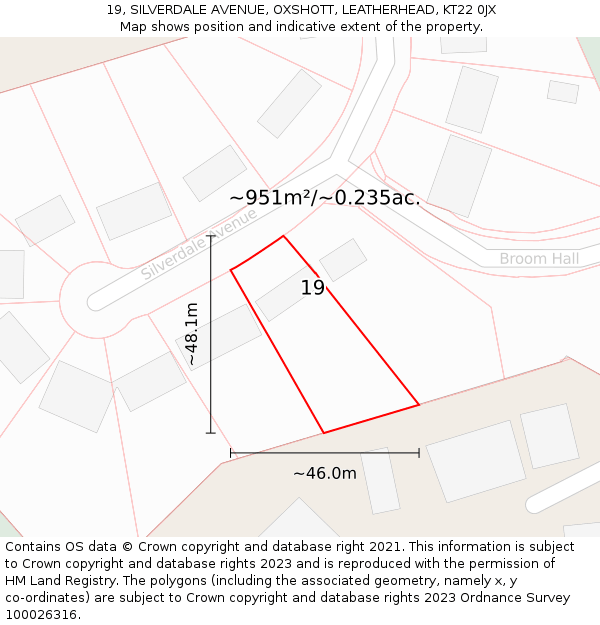 19, SILVERDALE AVENUE, OXSHOTT, LEATHERHEAD, KT22 0JX: Plot and title map