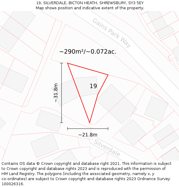 19, SILVERDALE, BICTON HEATH, SHREWSBURY, SY3 5EY: Plot and title map