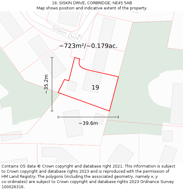 19, SISKIN DRIVE, CORBRIDGE, NE45 5AB: Plot and title map