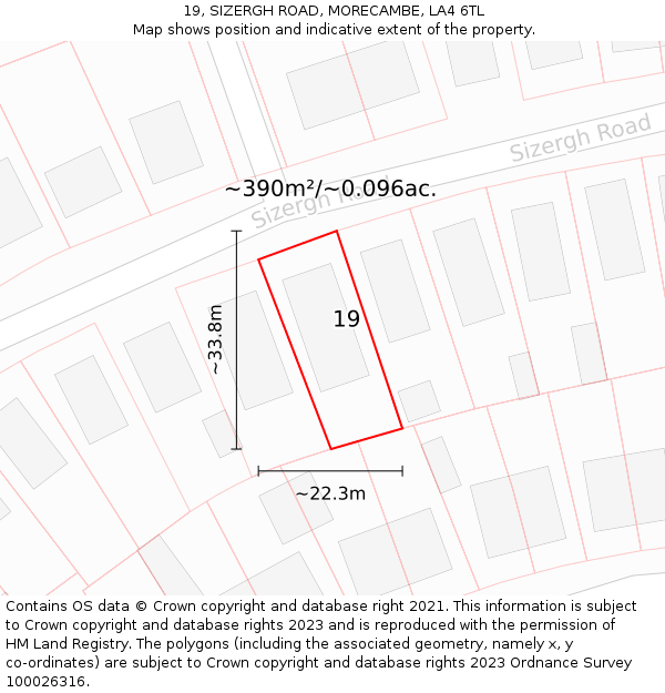 19, SIZERGH ROAD, MORECAMBE, LA4 6TL: Plot and title map