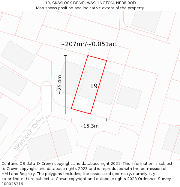 19, SKAYLOCK DRIVE, WASHINGTON, NE38 0QD: Plot and title map