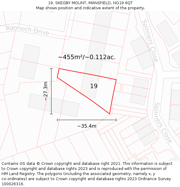 19, SKEGBY MOUNT, MANSFIELD, NG19 6QT: Plot and title map