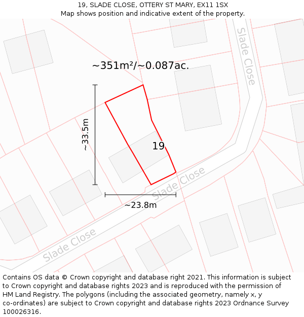 19, SLADE CLOSE, OTTERY ST MARY, EX11 1SX: Plot and title map