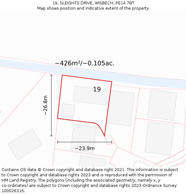 19, SLEIGHTS DRIVE, WISBECH, PE14 7BT: Plot and title map