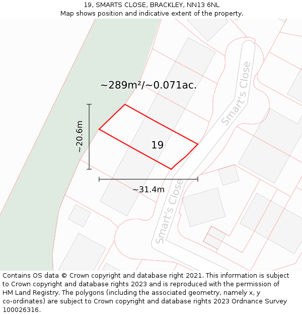 19, SMARTS CLOSE, BRACKLEY, NN13 6NL: Plot and title map