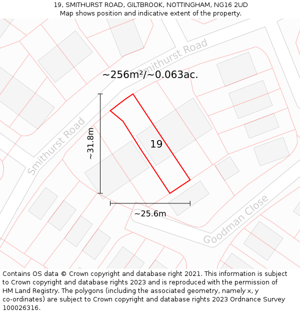 19, SMITHURST ROAD, GILTBROOK, NOTTINGHAM, NG16 2UD: Plot and title map