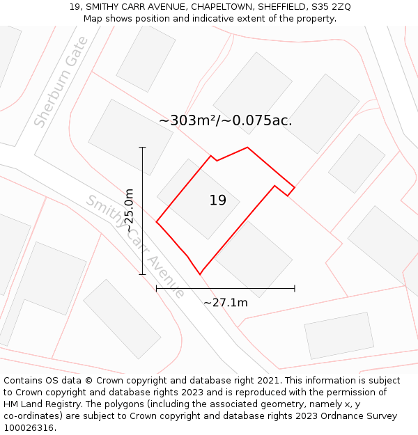 19, SMITHY CARR AVENUE, CHAPELTOWN, SHEFFIELD, S35 2ZQ: Plot and title map