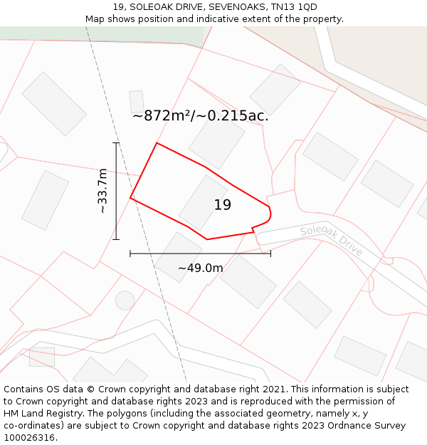 19, SOLEOAK DRIVE, SEVENOAKS, TN13 1QD: Plot and title map