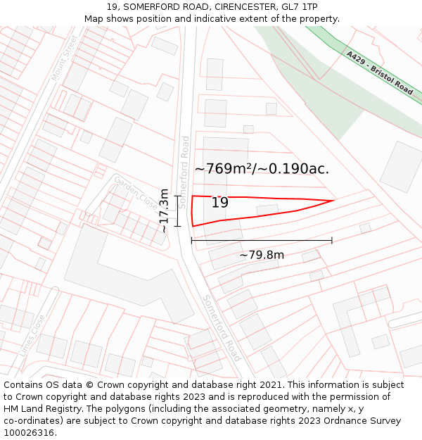 19, SOMERFORD ROAD, CIRENCESTER, GL7 1TP: Plot and title map