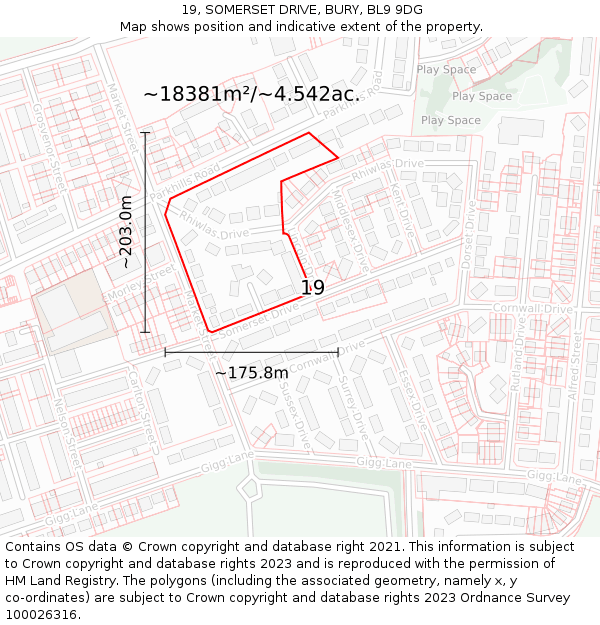 19, SOMERSET DRIVE, BURY, BL9 9DG: Plot and title map