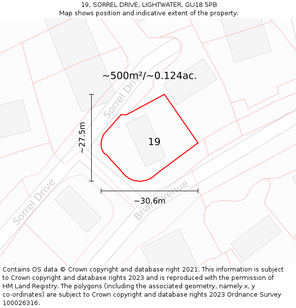 19, SORREL DRIVE, LIGHTWATER, GU18 5PB: Plot and title map