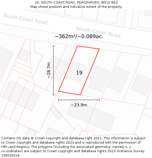 19, SOUTH COAST ROAD, PEACEHAVEN, BN10 8SZ: Plot and title map