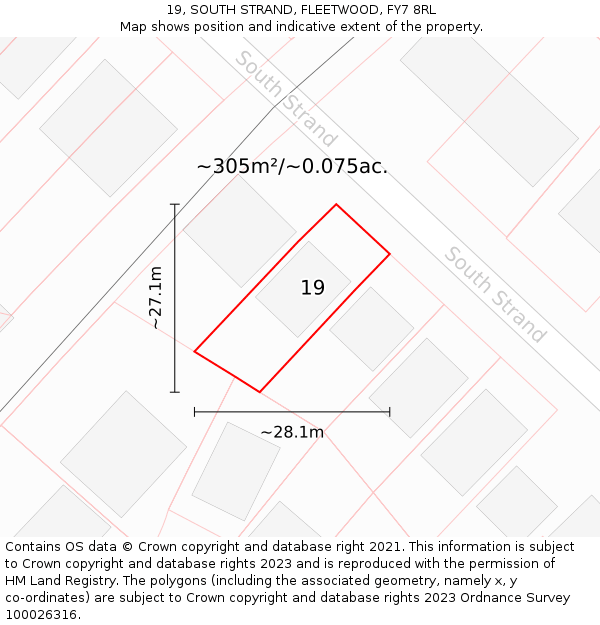 19, SOUTH STRAND, FLEETWOOD, FY7 8RL: Plot and title map