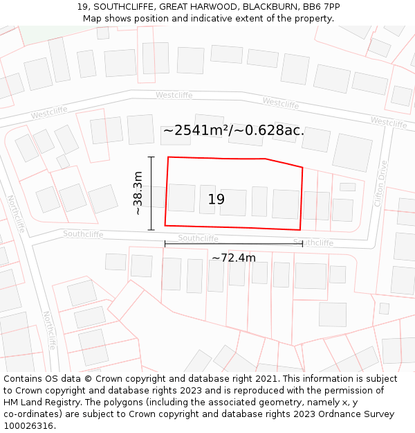 19, SOUTHCLIFFE, GREAT HARWOOD, BLACKBURN, BB6 7PP: Plot and title map