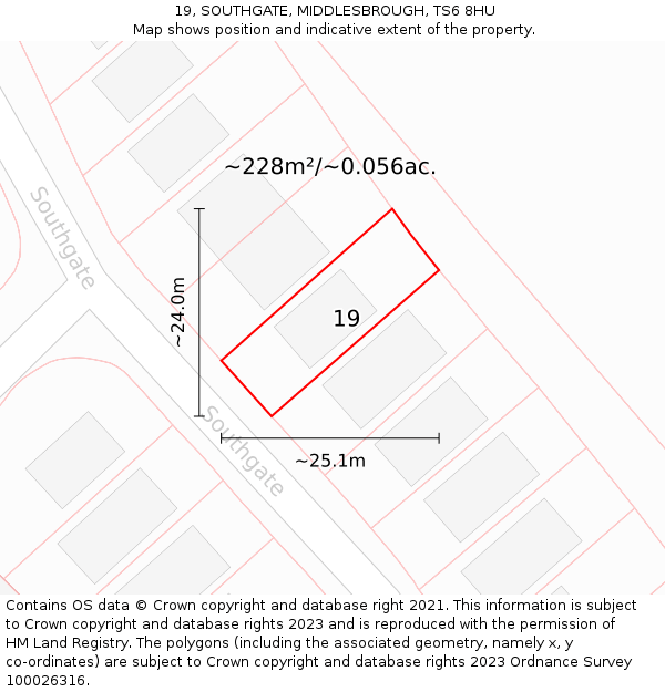 19, SOUTHGATE, MIDDLESBROUGH, TS6 8HU: Plot and title map