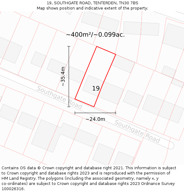 19, SOUTHGATE ROAD, TENTERDEN, TN30 7BS: Plot and title map