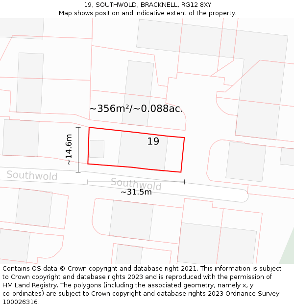 19, SOUTHWOLD, BRACKNELL, RG12 8XY: Plot and title map