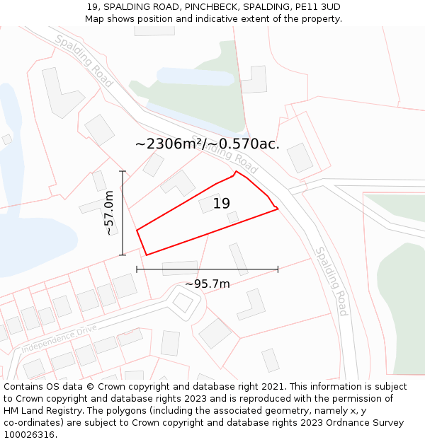 19, SPALDING ROAD, PINCHBECK, SPALDING, PE11 3UD: Plot and title map