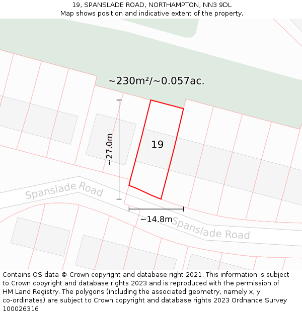 19, SPANSLADE ROAD, NORTHAMPTON, NN3 9DL: Plot and title map