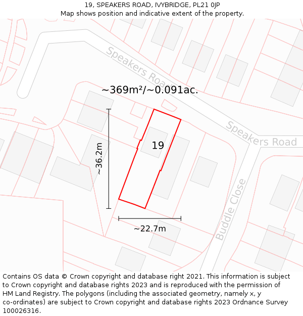 19, SPEAKERS ROAD, IVYBRIDGE, PL21 0JP: Plot and title map