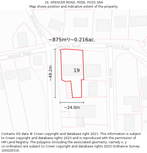 19, SPENCER ROAD, RYDE, PO33 3AA: Plot and title map