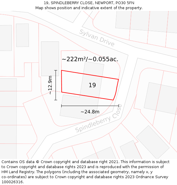 19, SPINDLEBERRY CLOSE, NEWPORT, PO30 5FN: Plot and title map