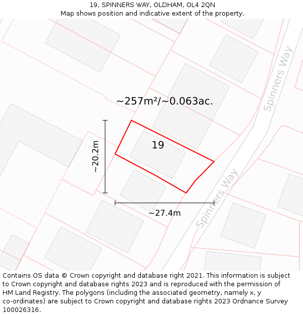 19, SPINNERS WAY, OLDHAM, OL4 2QN: Plot and title map