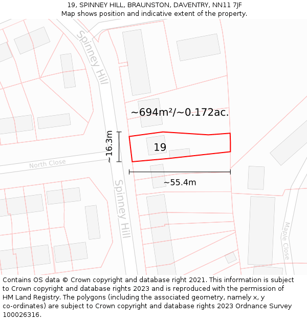 19, SPINNEY HILL, BRAUNSTON, DAVENTRY, NN11 7JF: Plot and title map