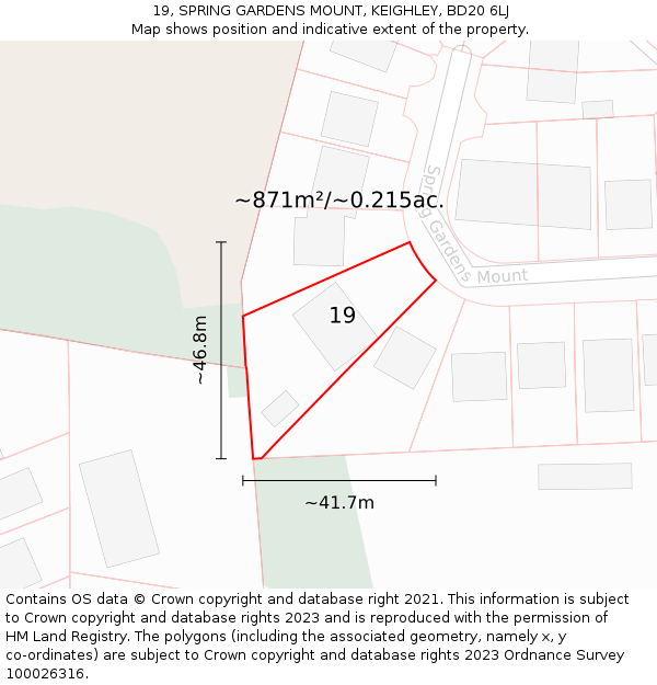 19, SPRING GARDENS MOUNT, KEIGHLEY, BD20 6LJ: Plot and title map