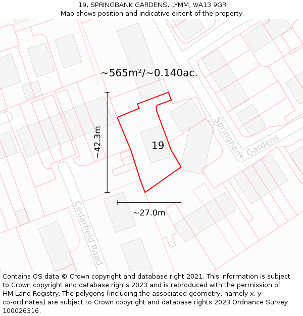 19, SPRINGBANK GARDENS, LYMM, WA13 9GR: Plot and title map