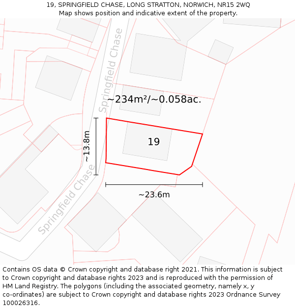 19, SPRINGFIELD CHASE, LONG STRATTON, NORWICH, NR15 2WQ: Plot and title map