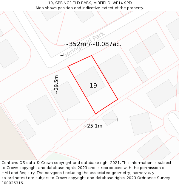 19, SPRINGFIELD PARK, MIRFIELD, WF14 9PD: Plot and title map