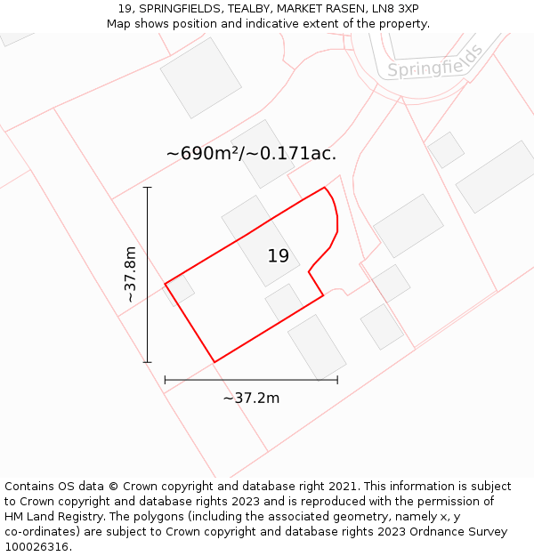 19, SPRINGFIELDS, TEALBY, MARKET RASEN, LN8 3XP: Plot and title map