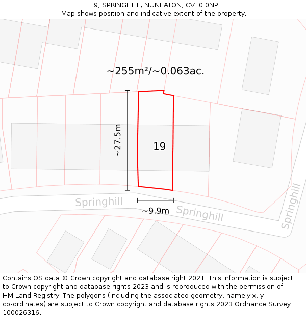 19, SPRINGHILL, NUNEATON, CV10 0NP: Plot and title map