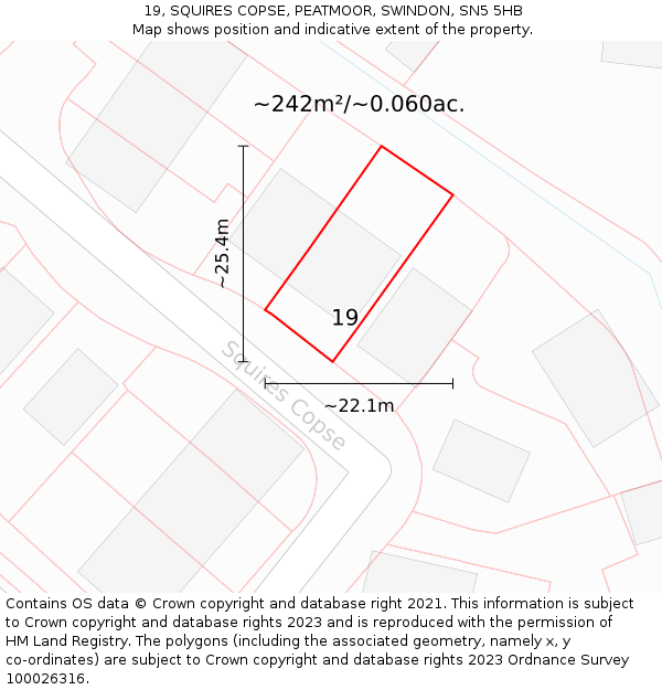 19, SQUIRES COPSE, PEATMOOR, SWINDON, SN5 5HB: Plot and title map