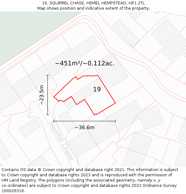 19, SQUIRREL CHASE, HEMEL HEMPSTEAD, HP1 2TL: Plot and title map