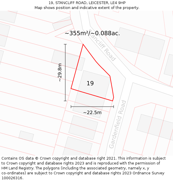 19, STANCLIFF ROAD, LEICESTER, LE4 9HP: Plot and title map