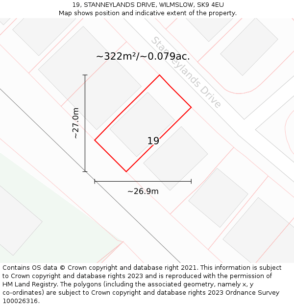 19, STANNEYLANDS DRIVE, WILMSLOW, SK9 4EU: Plot and title map