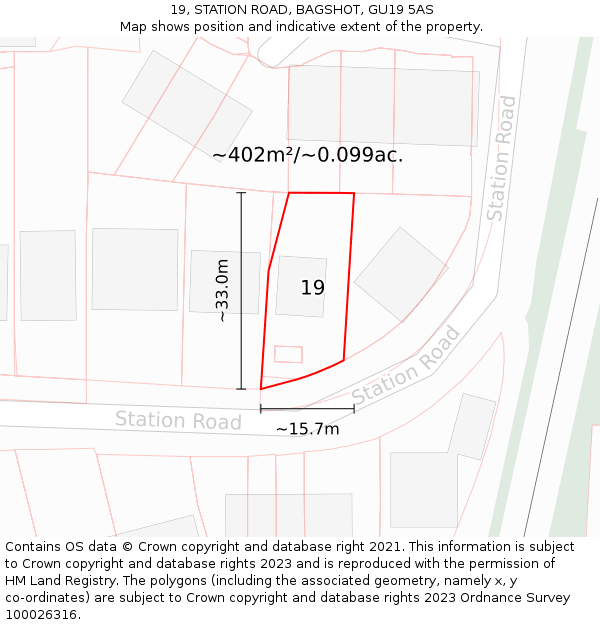 19, STATION ROAD, BAGSHOT, GU19 5AS: Plot and title map