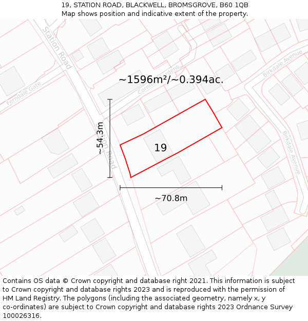 19, STATION ROAD, BLACKWELL, BROMSGROVE, B60 1QB: Plot and title map