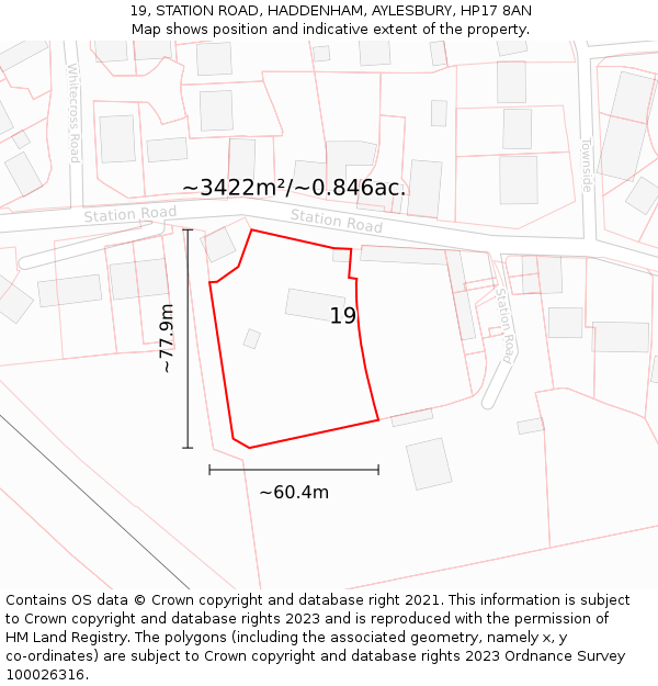 19, STATION ROAD, HADDENHAM, AYLESBURY, HP17 8AN: Plot and title map