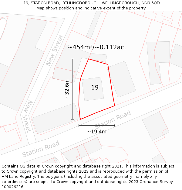 19, STATION ROAD, IRTHLINGBOROUGH, WELLINGBOROUGH, NN9 5QD: Plot and title map